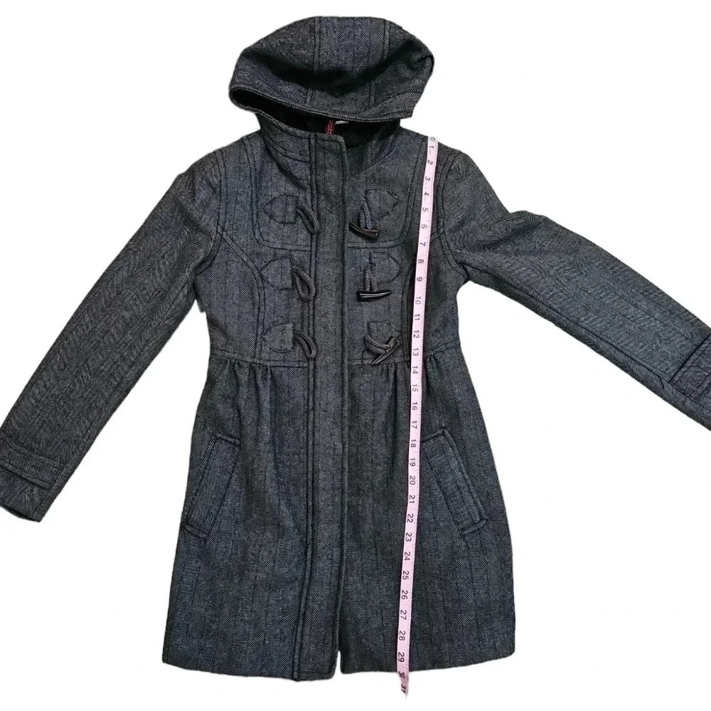 H&M Divided Gray Wool Blend Toggle Coat Hooded Y2K Academia Jacket Size 4 Preppy - Picture 7 of 7